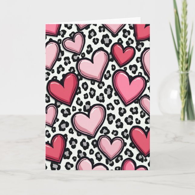 Tarjeta Simple de Corazones de Leopardo Rosa (Anverso)