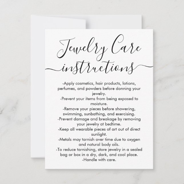 Tarjeta simple de cuidado de joyas con escritura b (Anverso)