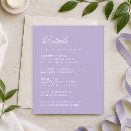 Tarjeta simple de detalles de boda de lavanda con 