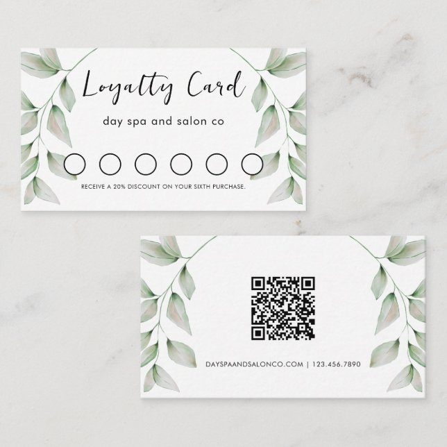 Tarjeta simple de fidelidad de código QR botánico (Anverso / Reverso)