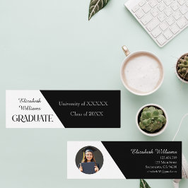 Tarjeta simple de graduación de nombre blanco y ne