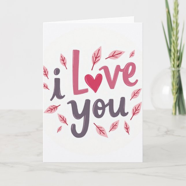 Tarjeta Simple de Hojas con Te Amo (Anverso)