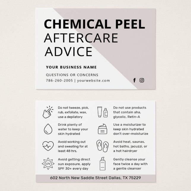 Tarjeta simple de instrucciones para el cuidado po (Anverso y reverso)