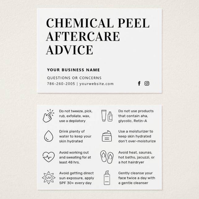 Tarjeta simple de instrucciones para el cuidado po (Anverso y reverso)