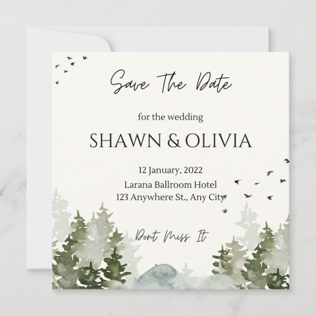 Tarjeta simple de invitación a boda Guardar la fec (Anverso)