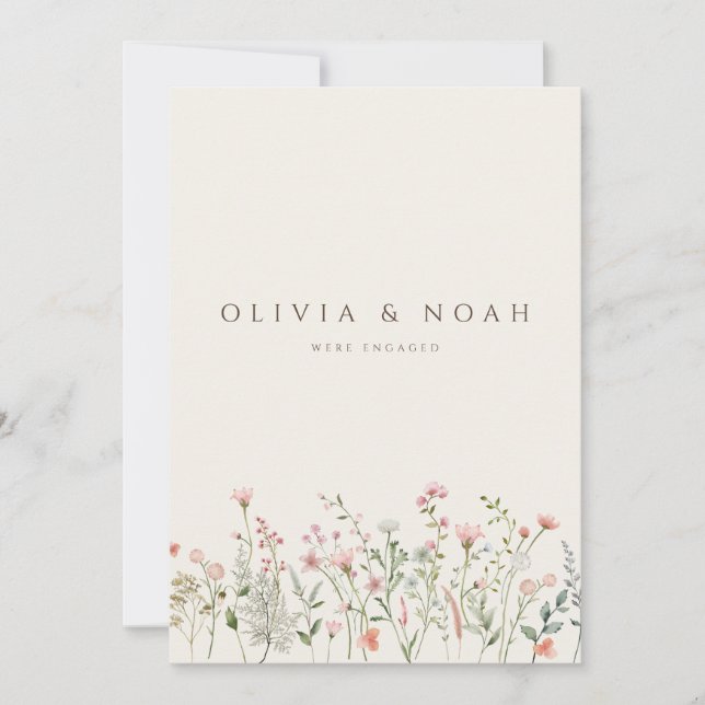 Tarjeta simple de Invitación de compromiso de flor (Anverso)