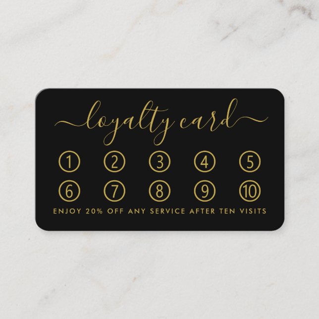 Tarjeta simple de lealtad de guión - Negro y oro (Anverso)