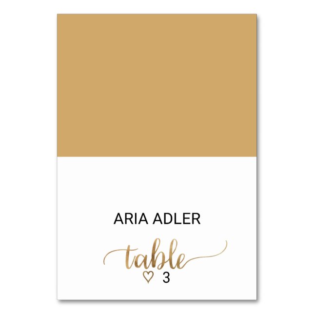 Tarjeta simple de lugar de la caligrafía de oro (Anverso)