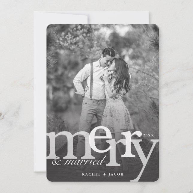 Tarjeta simple de Navidades de fotos MERRY y casad (Anverso)