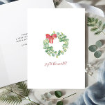 Tarjeta simple de Navidades de guirnaldas botánica<br><div class="desc">Esta elegante tarjeta de Navidades cuenta con un hermoso ilustracion acuático pintado a mano de vegetación botánica de invierno roja y verde. El diseño festivo capta el espíritu de alegría con su encantador mensaje "Joy to the World" en un guión moderno. Perfecto para aquellos que buscan tarjetas de Navidad no...</div>