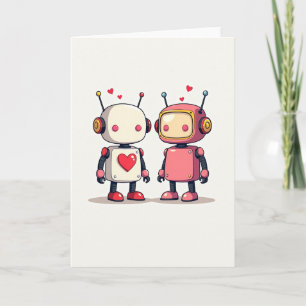Tarjeta simple de robots del Día de San Valentín