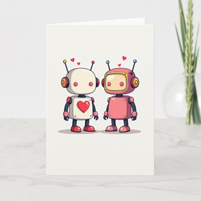 Tarjeta simple de robots del Día de San Valentín (Anverso)