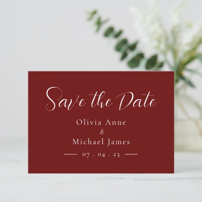 Tarjeta simple de Save the Date de boda con guión  (Anverso de pie)