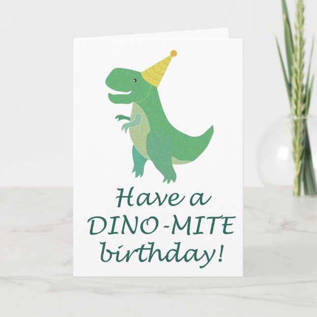 Tarjeta Simple Dino-Mite Dinosaurio Gorra de cumpleaños T- (Anverso)
