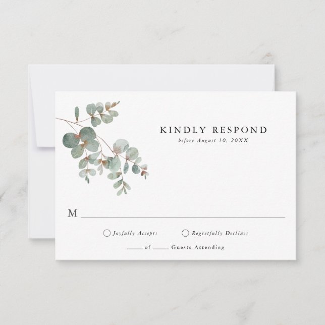 Tarjeta simple Eucalyptus RSVP (Anverso)