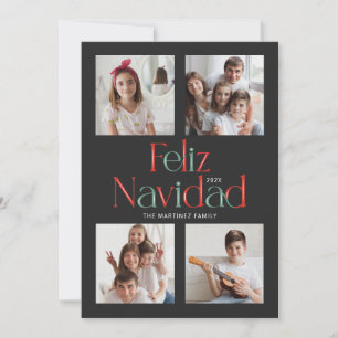 Tarjeta Simple Feliz Navidad Black White Red Card