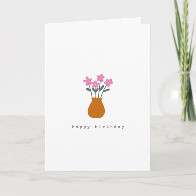 Tarjeta Simple flor rosa simple cumpleaños Minimalista (Anverso)
