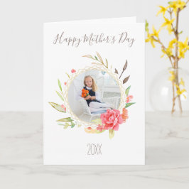 Tarjeta Simple Floral Acuarela con Foto Día de la Madre