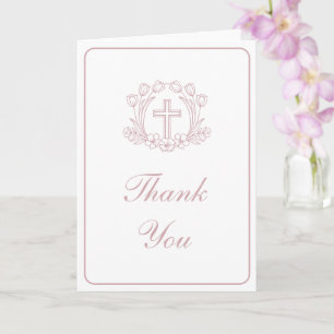 Tarjeta Simple Floral Rosa Cruz Religiosa Gracias