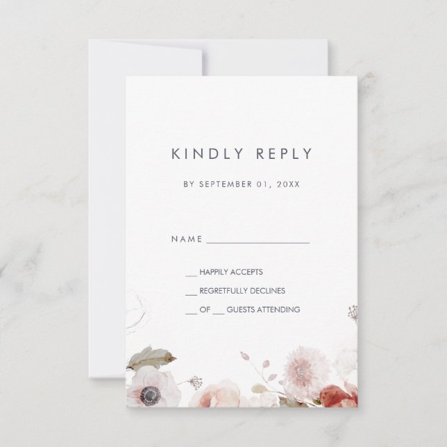 Tarjeta simple Floral simple RSVP (Anverso)