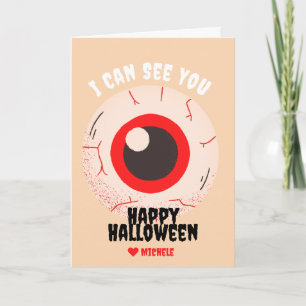Tarjeta Simple Happy Halloween una familia de ojos y amigo