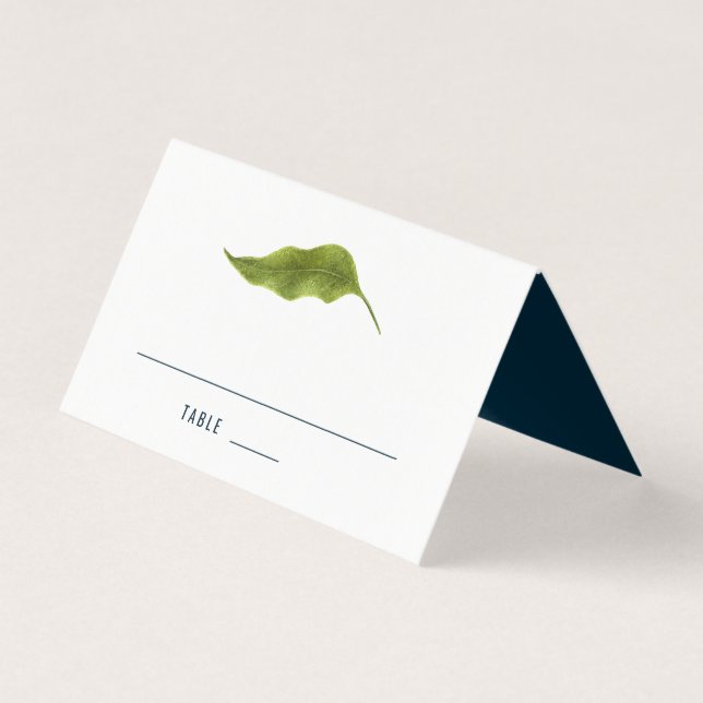 Tarjeta Simple Leaf Moderno Deep Blue Elegant Place Card (Anverso)