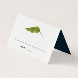 Tarjeta Simple Leaf Moderno Deep Blue Elegant Place Card