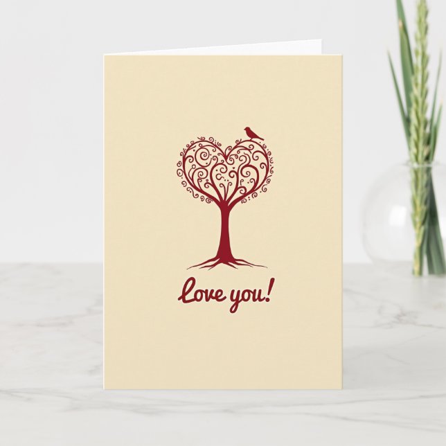 Tarjeta Simple Love You Heart Tree Card (Anverso)