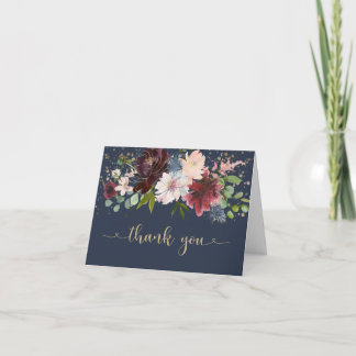 Tarjeta Simple Marina Gold Burgundy Floral Baby Gracias