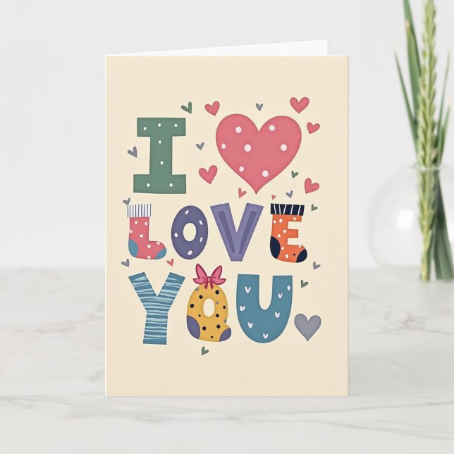 Tarjeta Simple Matte Polka Dot Love You Card (Anverso)