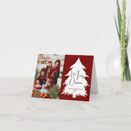 Tarjeta Simple Merry Christmas Pine Tree family photo