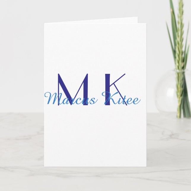 Tarjeta simple minimal monogram personalized name blue ret (Anverso)