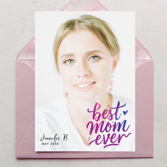 Tarjeta Simple Modern Purple Pink Best Mother Photo Script (Subido por el creador)