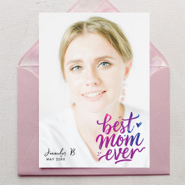 Tarjeta Simple Moderno Rosa Purpura Mejor Madre Foto Scrip