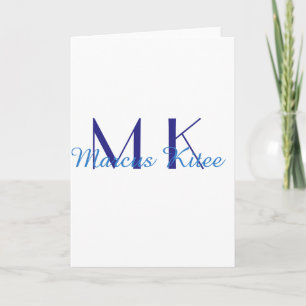 Tarjeta simple monograma mínimo nombre personalizado azul 