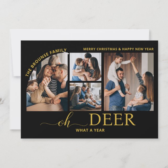 Tarjeta Simple Oh ciervo qué un año Navidades de Collage d (Anverso)