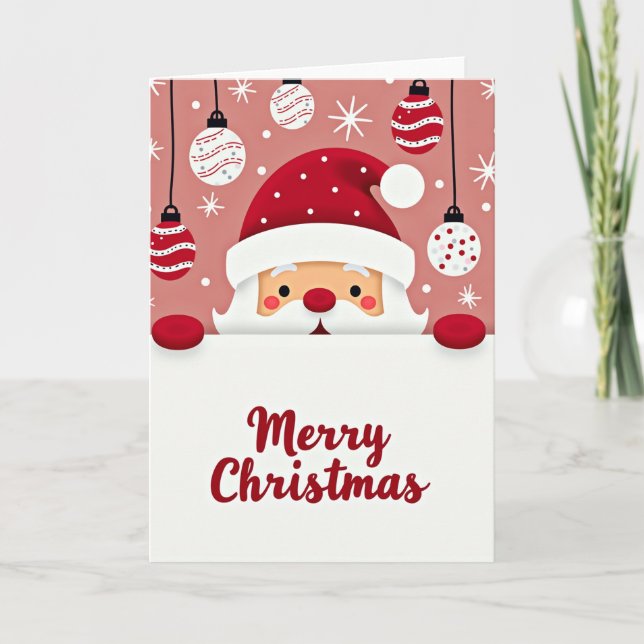 Tarjeta Simple Peeking Santa Merry Christmas Card (Anverso)