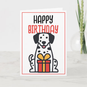 Tarjeta Simple perro dálmata con caja de regalo Cumpleaños
