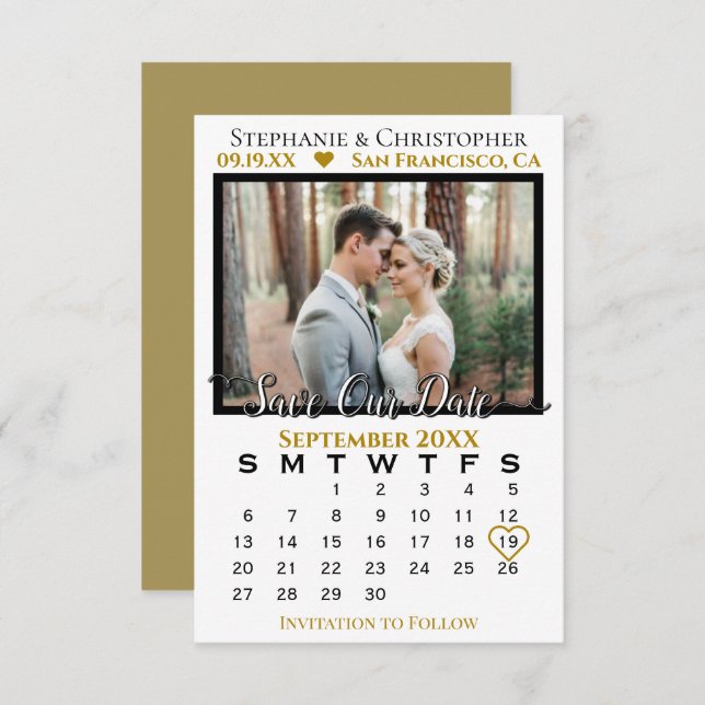 Tarjeta Simple Photo Calendar Gold Boda Guardar nuestra fe (Anverso / Reverso)