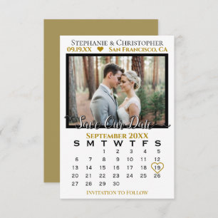 Tarjeta Simple Photo Calendar Gold Boda Guardar nuestra fe