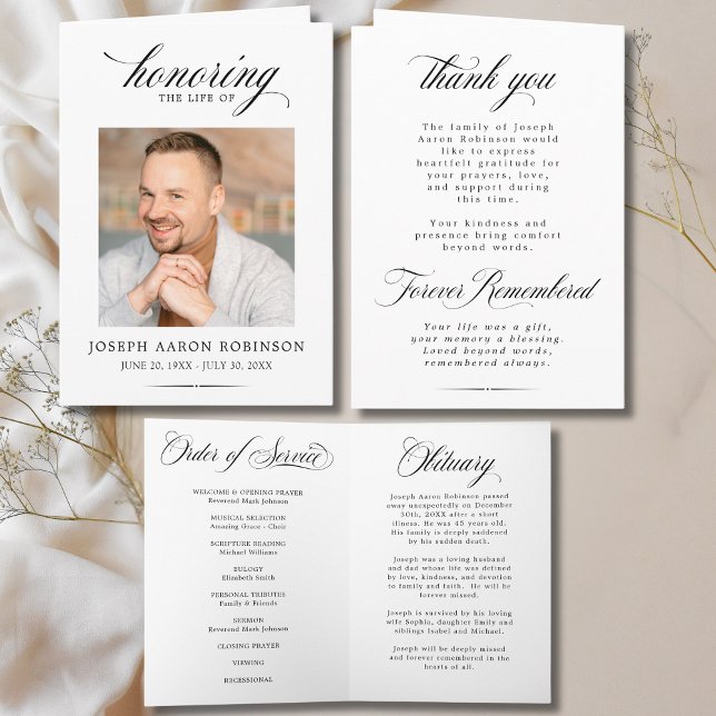 Tarjeta Simple Photo Memorial Order of Service Program  (FRONT, INSIDE & BACK OF FUNERAL PROGRAM)