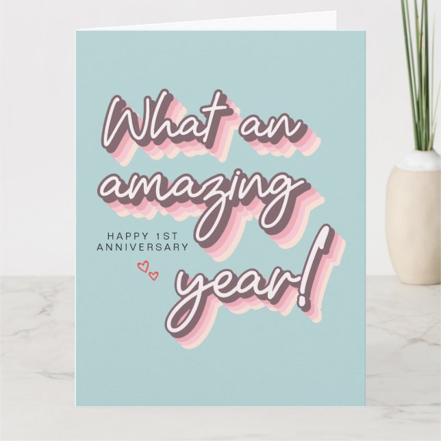 Tarjeta Simple Retro Pink Pastel feliz primer aniversario (Anverso)