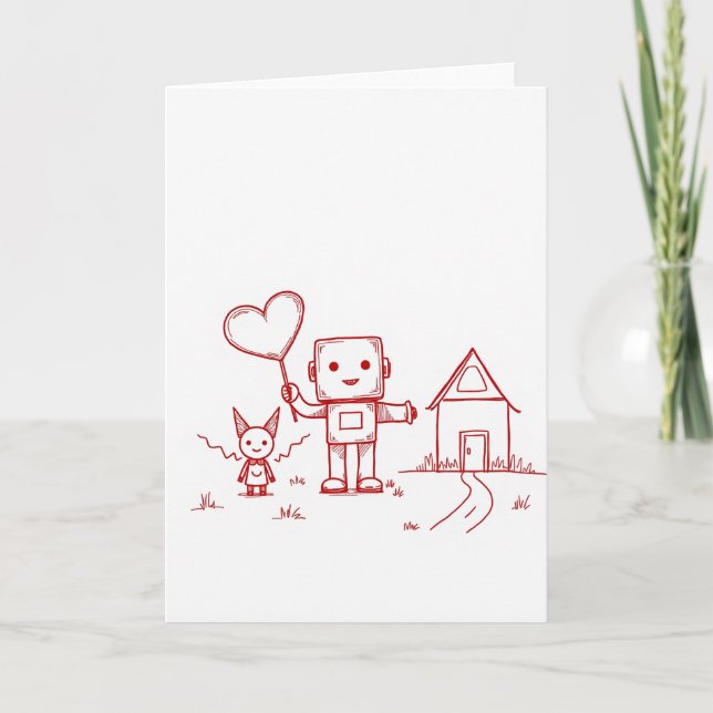 Tarjeta Simple Robot Corazón Hogar (Anverso)