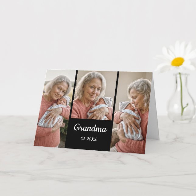 Tarjeta  Simple Script Grandma Year Est. 3 Photo (Planta pequeña)