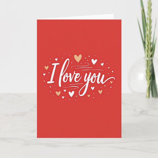 Tarjeta Simple Te Amo Corazones de Oro (Anverso)