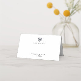 Tarjeta simple y moderna Boda Silver Heart Place