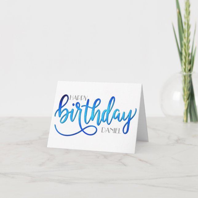 Tarjeta Simple y moderna Personalizado mano Letter azul cu (Anverso)