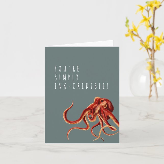 Tarjeta Simplemente increible Octopus Pun Gracias (flor amarilla)
