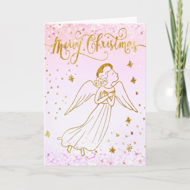 Tarjeta simulated foil angel Merry Christmas card (Anverso)