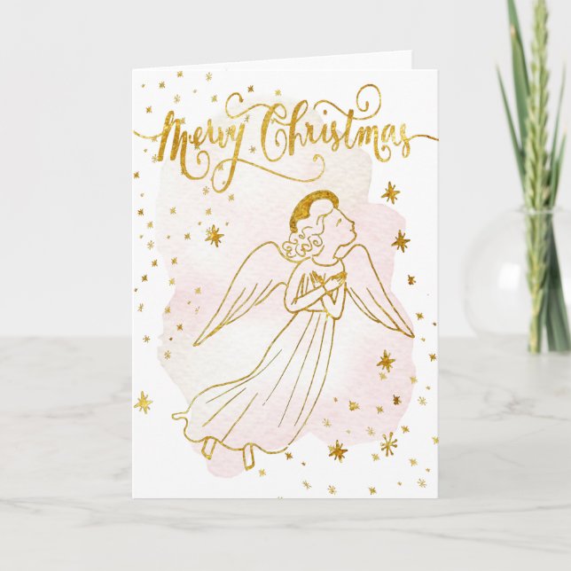 Tarjeta simulated foil angel Merry Christmas card (Anverso)